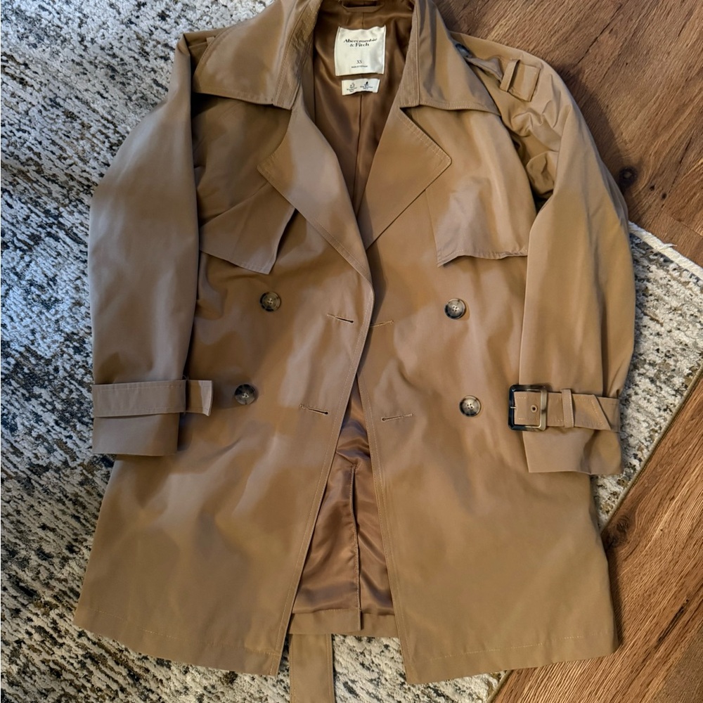 Abercrombie & Fitch Brown Double-Breasted Trench Coat Mid Length size XS